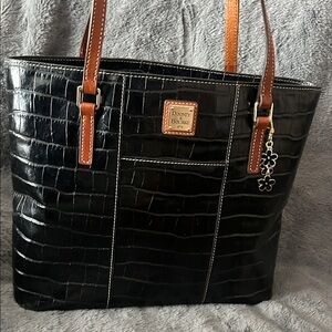 Dooney & Bourke Black Croc Embossed Bag with Brown Handles